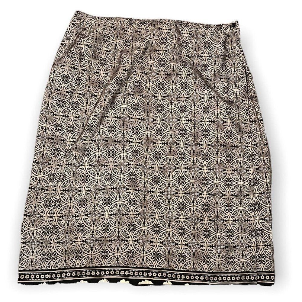 Studio C Faux Wrap Midi Skirt Womens Black Tan 24 Geometric Boho Casual VTG Boho